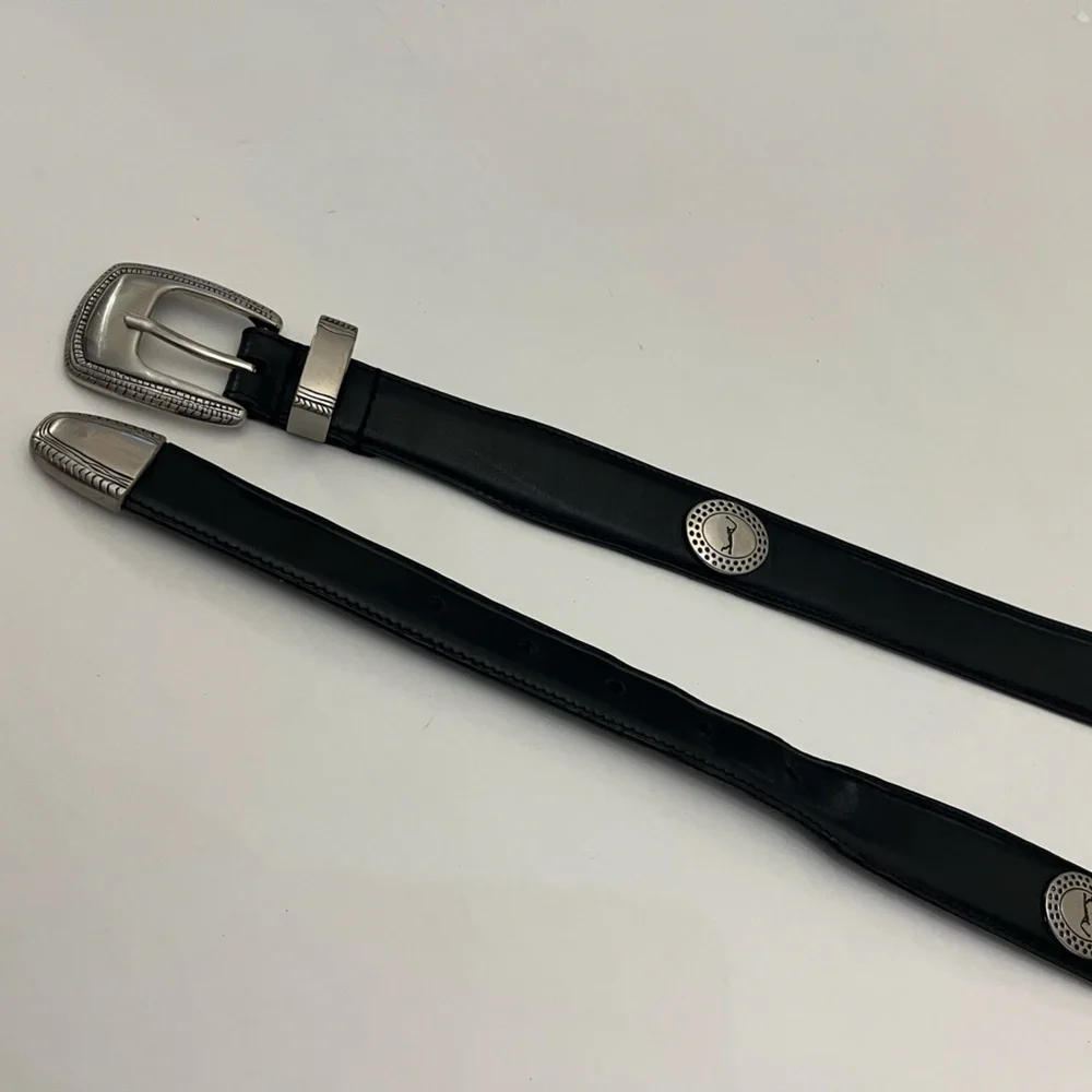 PGA TOUR Men’s Black Leather Silver Golf  Medallions Embellished Golf Belt